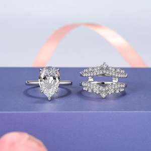Ensemble de bague de fiançailles Jeulia avec moissanite taille poire en argent sterling - Product Image 5
