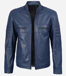 Chaqueta de Cuero para Hombre, Estilo Motero, Azul, 2025 - Product Image 4