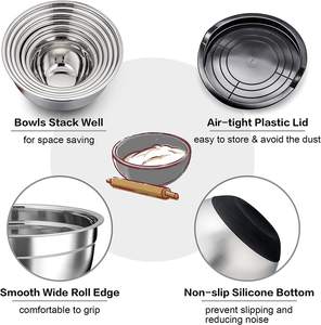 Factory Wholesale Prices Stainless Steel Metal Nesting Storage German Mixing <b>Bowls</b> with Airtight Lids for Mixing and Serving - Product Image 5