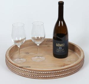 Bandeja decorativa redonda de madera de mango encalada hecha a mano bandeja decorativa de estilo Vintage rústico para servir, exhibir y decorar el hogar - Product Image 3