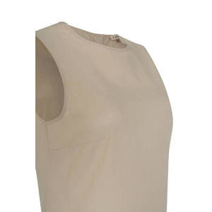 Robe beige en coton crocheté à col halter avec manches bouffantes et accents diamantés - Product Image 2