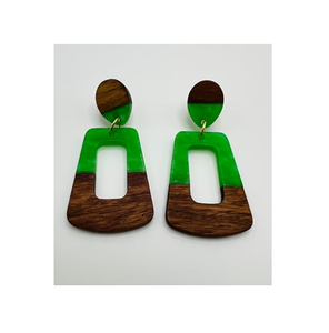Pendientes de madera y resina a granel tejidos a mano geométricos en relieve anillos de oreja para hecho a mano brillante pulido - Product Image 2