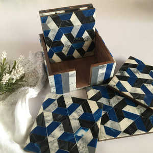 Traditional Pvt Ltd Wood Resin Inlay Coaster Set with Holder Traditional Mats & Pads Coaster Set - Product Image 5