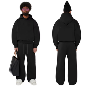 Heavyweight Custom logo Sweat Suits Cotton Hoodie Tracksuits 600gsm Thick Fabric French Terry Hoodies and Sweatpants Set for <b>Men</b> - Product Image 4