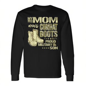 Ma mère porte des bottes de combat, fière de son fils militaire, t-shirt à manches longues pour homme adulte, col rond - Product Image 2