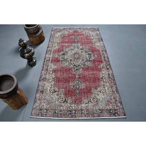 Vintage Turkish Rug Large Rectangle 3.6 X 6.9ft Classic <b>Red</b> Beige Abstract Patchwork <b>Wool</b> Latex for Teenagers Hallway Use - Product Image 1