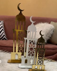 Ramadan Decoration <b>Gold</b> <b>Mirror</b> Acrylic Mosque Silhouette Islamic Ornament Eid Mubarak Tabletop Sign Plaque Desktop <b>Stand</b> Piece - Product Image 2