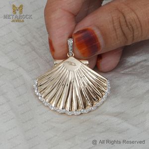 Diamante blanco natural 14K oro sólido concha de vieira colgante hecho a mano joyería al por mayor - Product Image 6