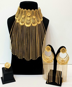 Grand tour de cou en cuivre et zircon plaqué or 24K de haute qualité Ensemble élégant de luxe classique pour fêtes de mariage Bijoux de mode de fiançailles - Product Image 1