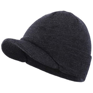 Grey Men's Winter Beanie Hat with Brim Warm Double Knit Cuff Beanie <b>Cap</b> - Product Image 1