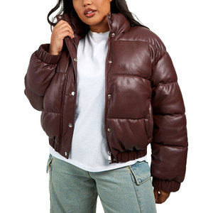 Chaqueta de Invierno de Piel Sintética para Mujer, Estilo Bomber, Cuello Alto, Corta, Personalizable - Product Image 4