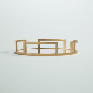 Plateau de courtoisie de base de miroir encadré en métal unique de qualité industrielle forme ronde couleur dorée décor à la maison et utilisation de cuisine plateau plaqué - Product Image 1