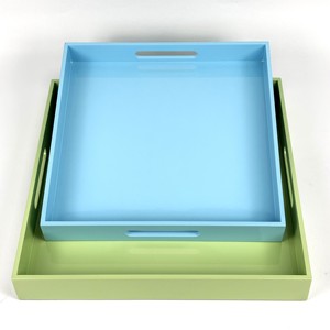 Ensemble de plateaux de service décoratifs durables en MDF laqué coloré carré, faits à la main, durables, brillants, couleur unie, bloc de couleurs, bois, sans danger pour les aliments - Product Image 4