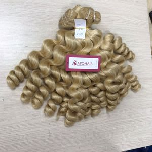 Extensions de cheveux humains vietnamiens Double blond clair Remy bruts de qualité A ++ corps ondulé Machine à coudre trame ruban pré-collé - Product Image 2