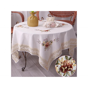 Smal Floral Organic Cotton <b>Embroidered</b> GOTS Certified Durable Perfect Gatherings Homes 70x108 Inches Machine Washable <b>Tablecloth</b> - Product Image 3