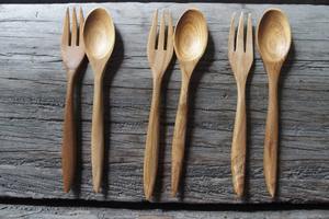 ชุดเครื่องใช้บนโต๊ะอาหารงานทำด้วยมือไม้มะม่วง7ชิ้นมีส้อมและช้อนใช้ในครัวโดยตรงจากอินเดีย - Product Image 5