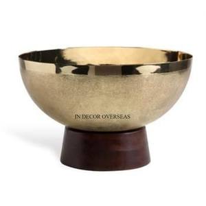 Cuenco para servir de forma redonda de 2 compartimentos hecho en madera de acacia con Base de Metal elegante chapada en oro, suministros de utensilios de cocina para el hogar y el Hotel - Product Image 6