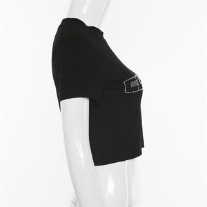 Quantité minimale de commande bas OEM Logo personnalisé Cropped Tops Tees Shirt avec strass - Product Image 3