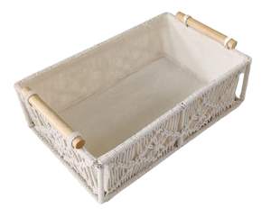 Cesta de algodón de macramé hecha a mano con incrustaciones de hueso, mesa de consola, cesta de cuerda de algodón hecha a mano - Product Image 2