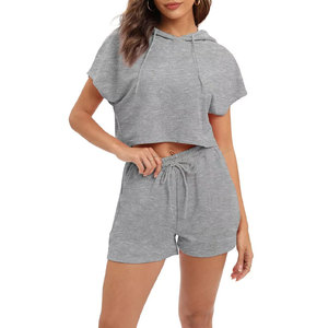 Alta calidad personalizada mujer Fitness Streetwear Sudadera con capucha conjunto corto al por mayor recortada Sudadera con capucha chándal grueso características Logo adultos - Product Image 1