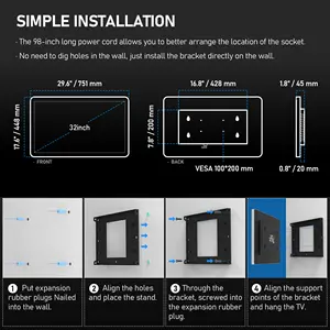 TV cermin kamar mandi pintar 32 inci-4K Ultra HD, tahan air IP66, kendali jarak jauh suara, penyetel ATSC bawaan, ARC, SPDIF