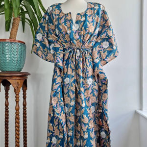 Kaftan de algodón puro bloque indio estampado Floral playa encubrimiento cómodo Kimono de maternidad para verano otoño cordón transpirable - Product Image 1
