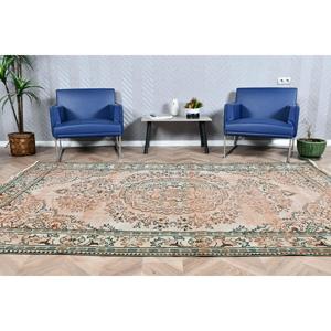 พรมขนาด 5.8x9.3 ฟุต พรมวินเทจสไตล์ตุรกี พรมลายต้นไม้และพืชสีน้ำตาลเขียว - Product Image 1