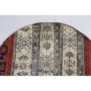 Turkish Vintage <b>Wool</b> Rug 3x3 ft (91x91 Cm) <b>Red</b> Bordered Patchwork Design Eco-Friendly Latex Backing - Product Image 5