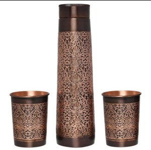 Water Bottle India Pure 1000 ml for Gym Yoga Office School Workout Copper Drinking Bottle Water Engraved - Product Image 2