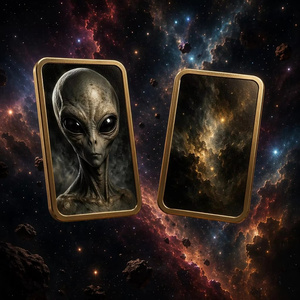 Ensemble <span class=keywords><strong>de</strong></span> cartes d'art métalliques <span class=keywords><strong>de</strong></span> collection en laiton, thème Alien, Ovni, Espace, <span class=keywords><strong>Nébuleuse</strong></span>, avec cadre doré et support <span class=keywords><strong>de</strong></span> présentation, décoration <span class=keywords><strong>de</strong></span> grotte d'homme sur le thème <span class=keywords><strong>de</strong></span> la science-fiction, cadeau - Product Image 3