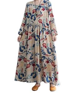 2025 Vintage Floral O-cou robe pour les femmes en vrac élégant à manches longues droite Silhouette en mousseline de soie naturelle pour l'été printemps - Product Image 6
