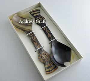 Juego de servidor de ensalada de cuerno Natural de Venta caliente, cuerno de estilo vikingo, herramienta para ensalada, cuchara, tenedor, manos para ensalada, cuchara personalizada, juego de tenedor de cocina - Product Image 4