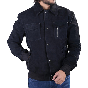 Blouson bombardier d'hiver en cuir suédé noir pour hommes toile Vintage respirant qualité supérieure bon prix - Product Image 1