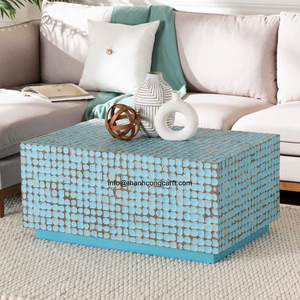 Mesa con incrustaciones de cáscara de coco de alta calidad, mesa de estilo orgánico para villas y casas, asociación a largo plazo disponible - Product Image 1