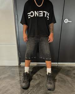 Vintage Baggy Street Wear Heavyweight Denim Shorts Ropa de hombre personalizada Denim Shorts Rhinestone Shorts - Product Image 1