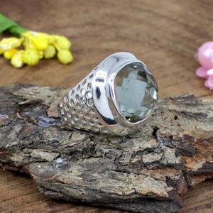 แหวนเงินสเตอร์ลิง92.5พร้อมพลอยอเมทิสต์สีเขียวตัดขอบรูปดอกไม้และตัวเลขสำหรับงานแต่งงาน - Product Image 5