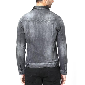 Veste en jean d'hiver pour homme sur mesure, coupe ajustée, avec détails boutonnés, design coupe-vent, denim uni teint décontracté - Product Image 2