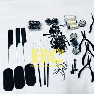 Nouvelles pinces à extensions capillaires en acier inoxydable noir, kit d'outils pour micro-tresses, aiguilles à fil et peigne - Product Image 6