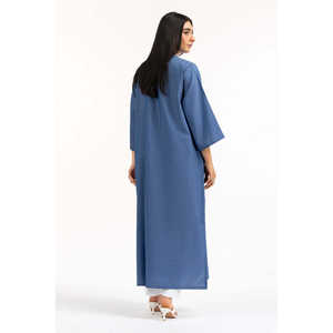 Camisa Larga de Sarga Teñida con Cuello Mandarín, Simplicidad Elegante - IPS-44808-A - Product Image 6