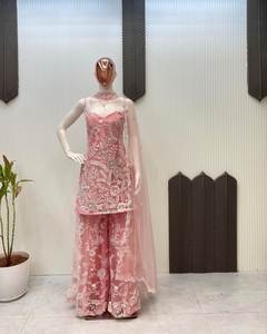 Top de moda-Colección Palazzo Telas de red de mariposa con trabajo de bordado de secuencia para mujer Ropa de fiesta y boda - Product Image 5