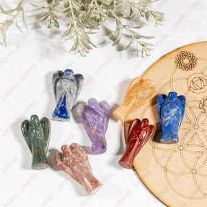 Ensemble de figurines d'anges en pierres précieuses naturelles 7 chakras, sculptées de 2 pouces, 7 couleurs, pour la guérison, la décoration intérieure et la méditation, prix de gros - Product Image 3