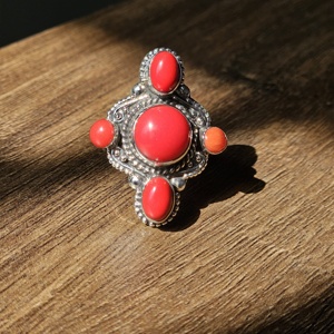 แหวนพลอยสีเงินลายปะการังสำหรับงานแต่งงานงานหมั้นวันครบรอบ - Product Image 5