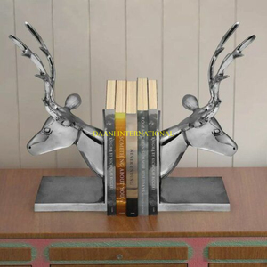 Silver Deer Head Bookend Pair Decorative <b>Shelf</b> Organizer Elegant Animal Antler Design Modern Book Holder for Home Office Decor - Product Image 1