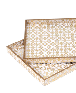 Plateau de service flottant rectangulaire en incrustation d'os antique avec poignées vadrouille artisanat plateau de service personnalisé grossiste d'Inde - Product Image 1