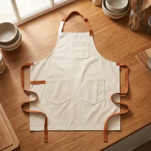 Classic 100% Cotton Canvas Sleeveless Bib <b>Apron</b> with Three Pockets Machine Washable Eco-Friendly <b>for</b> <b>Cooking</b> Daily Use - Product Image 1