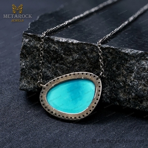 สร้อยคอเงิน925ที่เป็นของแข็งสร้อยคอทำด้วยมือเครื่องประดับเพชรสร้อยคอสีเขียวขุ่น - Product Image 6