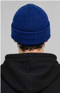 Blue Knitted <b>Beanie</b> <b>Hat</b> <b>Men</b> Solid Color Winter Warm Cap Casual Style 100% Wool Handmade <b>Beanie</b> 56-58CM Head Cycling Beach - Product Image 3