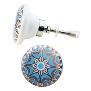 Perillas de Cerámica Turquesa y Doradas Estilo Marroquí, Hexagonales con Diseño Floral, Tiradores para Cajones, Armarios, Dormitorios, Cocina y Cómodas - Product Image 1