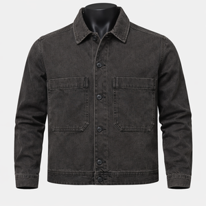 Chaqueta de Mezclilla Negra para Hombre de Alta Calidad, Estilo Casual, con Botones, para Trabajo, OEM, Personalizada, al por Mayor - Product Image 1