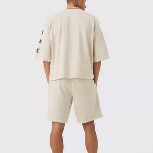 Conjunto de Verano para Hombre, Talla Grande, Camiseta de Manga Corta Lisa y Pantalones Cortos con Bolsillos Cargo con Cordón Delantero, Conjunto de 2 Piezas, Algodón Transpirable - Product Image 2